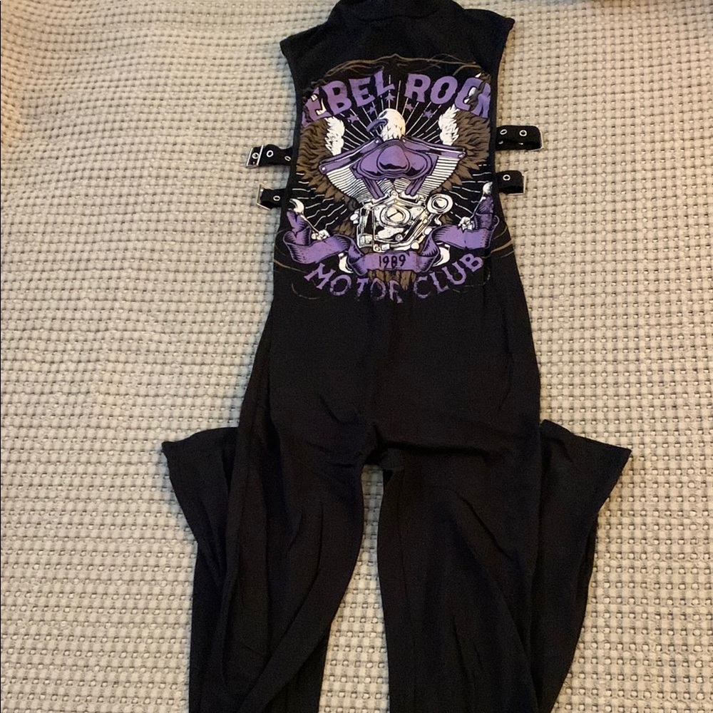 Black Jumpsuit with Purple Graphic